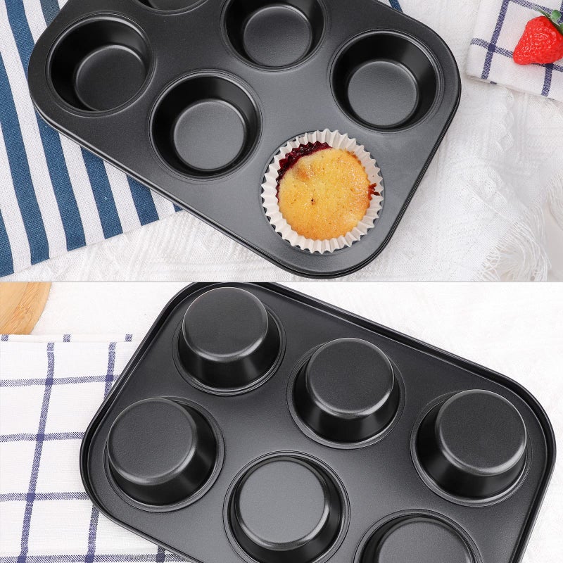 Beasea Muffin Pan 6 Cup, Set of 2 Non Stick Muffin Baking Pan, Carbon Steel Muffin Pan Bakeware Set Cupcake Baking Pan for Oven Baking - Image 5